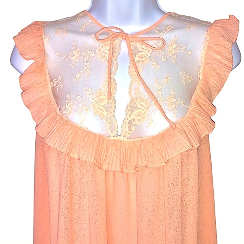 **5 for $50**VTG 70s LONG PEACH NIGHTGOWN MESH BODICE BLANCHE RALPH MONTENERO SM